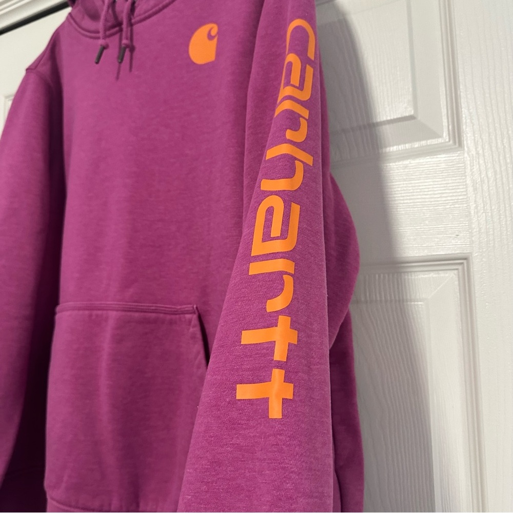 Carhartt Clarksburg Logo Hoodie Sweatshirt in Fuchsia Size XXL VGUC - Picture 3 of 6